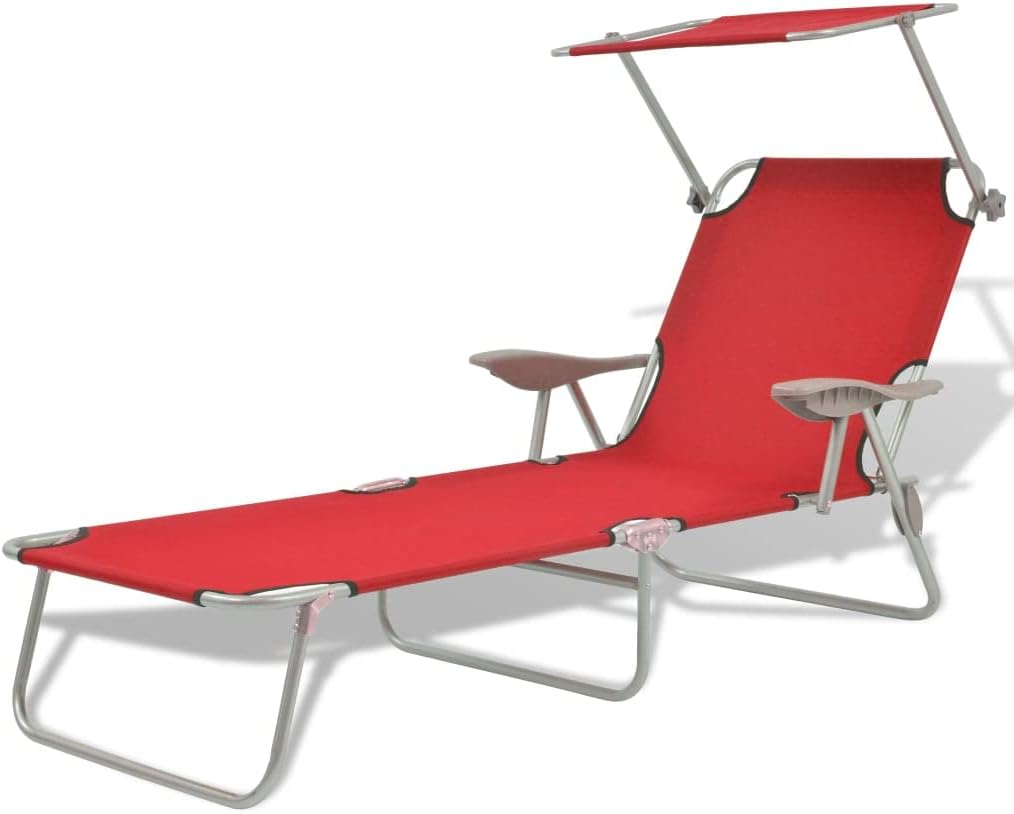 Patio Lounges Sun Lounger with Canopy Steel Red