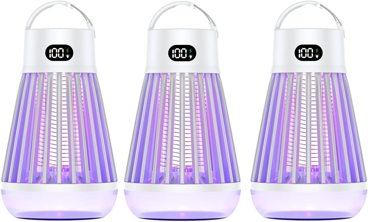 Zappify Zapper Pro 3 Pack Portable Bug Zapper, Indoor & Outdoor, Cordless Rechargeable Mosquito Zapper, Hanging Hook, 1500V High Voltage, Trap for Fly, Insect, Mosquito & Bugs