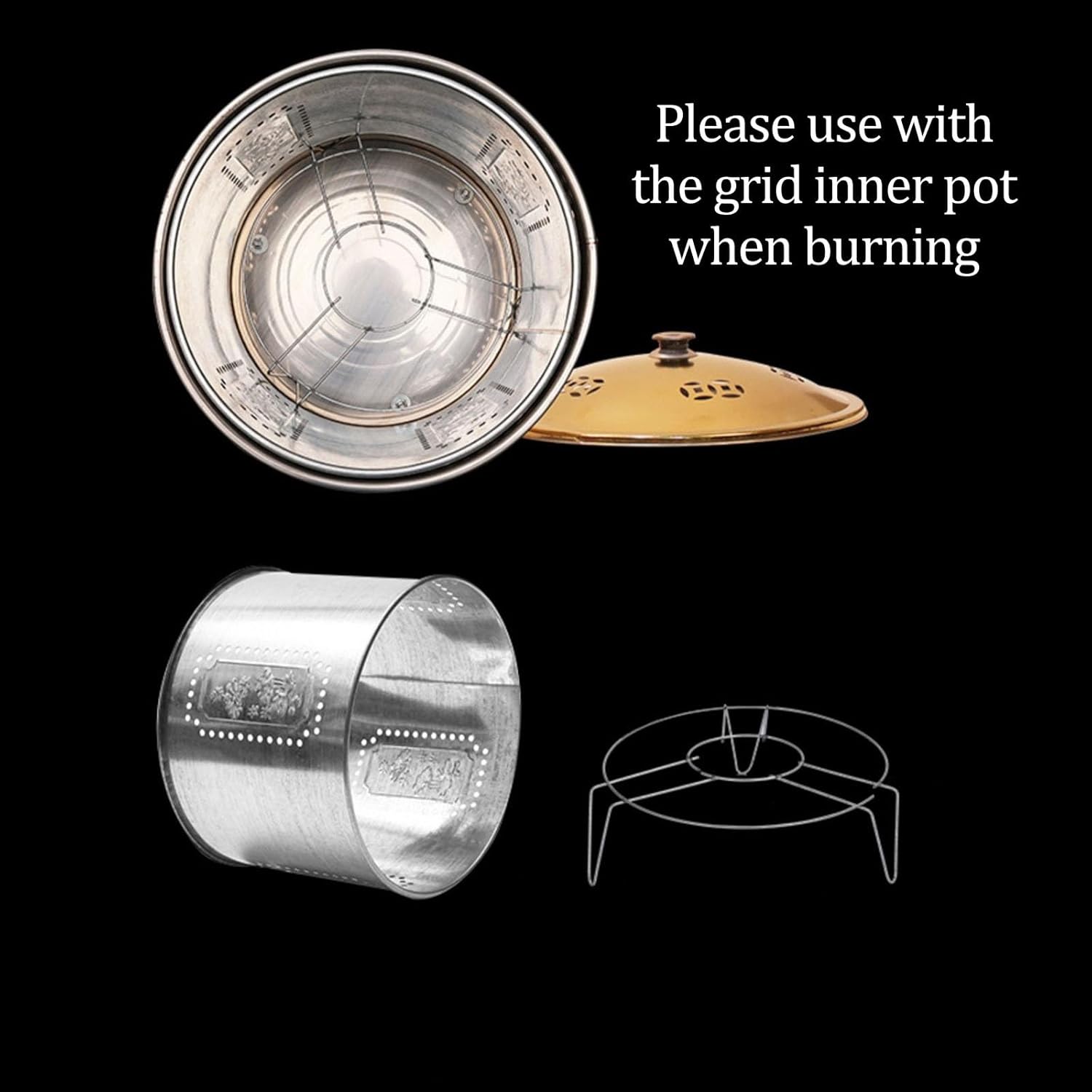 Fire Pit Stainless Steel Incinerator Cage Paper Burner Incinerator with Lid Burn Barrel Wood Burning Fire Pit Backyard Bonfire Fire Pit for Home and Garden.(Silver,48x53CM/18.9x20.9IN)