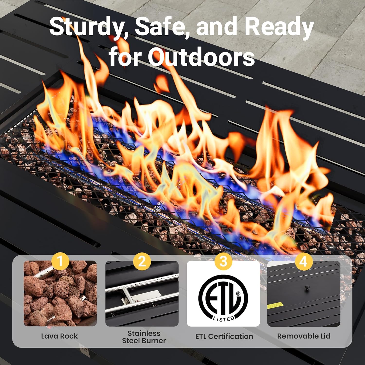 Wisteria Lane 43 Inch Propane Fire Pit Table, 50,000 BTU Gas Fire Pit for Outside, Outdoor Fire Pit with CSA Certification for Patio Deck Backyard Balcony Garden