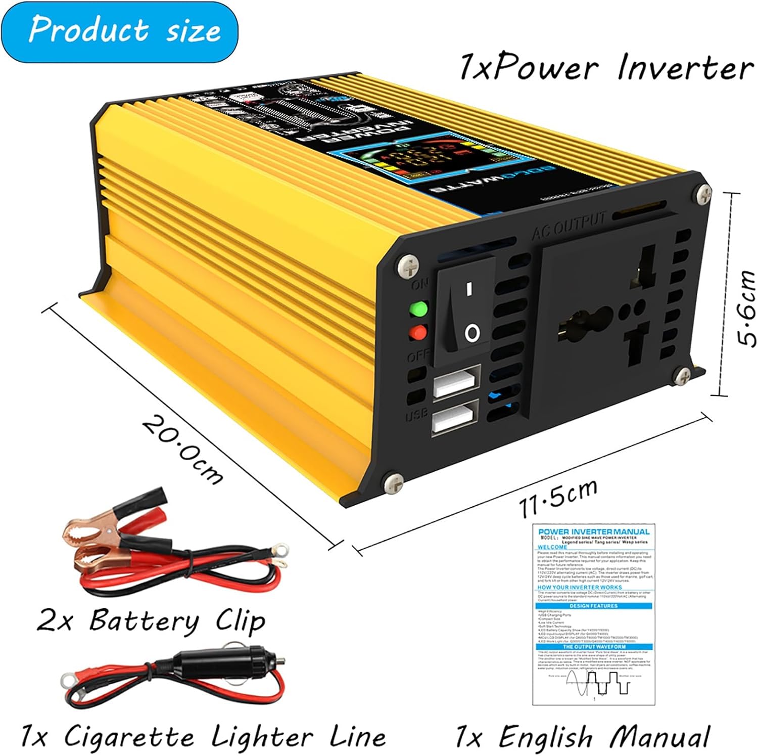6000W Solar Inverter & 100W Complete Solar Panel Kit – 50A Solar Controller for Camping & Outdoor Travel – Efficient Solar Power System (Yellow, 12V-220V)