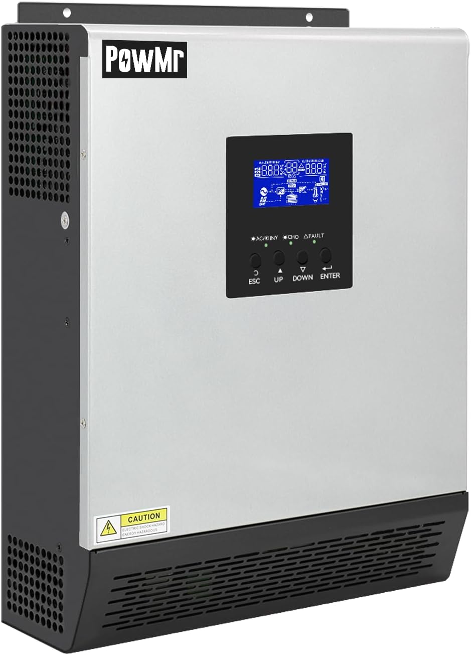 PowMr 2400W Solar Inverter, 24VDC to 110V/120VAC, Pure Sine Wave, 50A PWM Charge Controller, Hybrid Inverter for Homes, RV, 24V Lead-Acid, Sealed Gel/AGM Battery, Off-Grid Systems