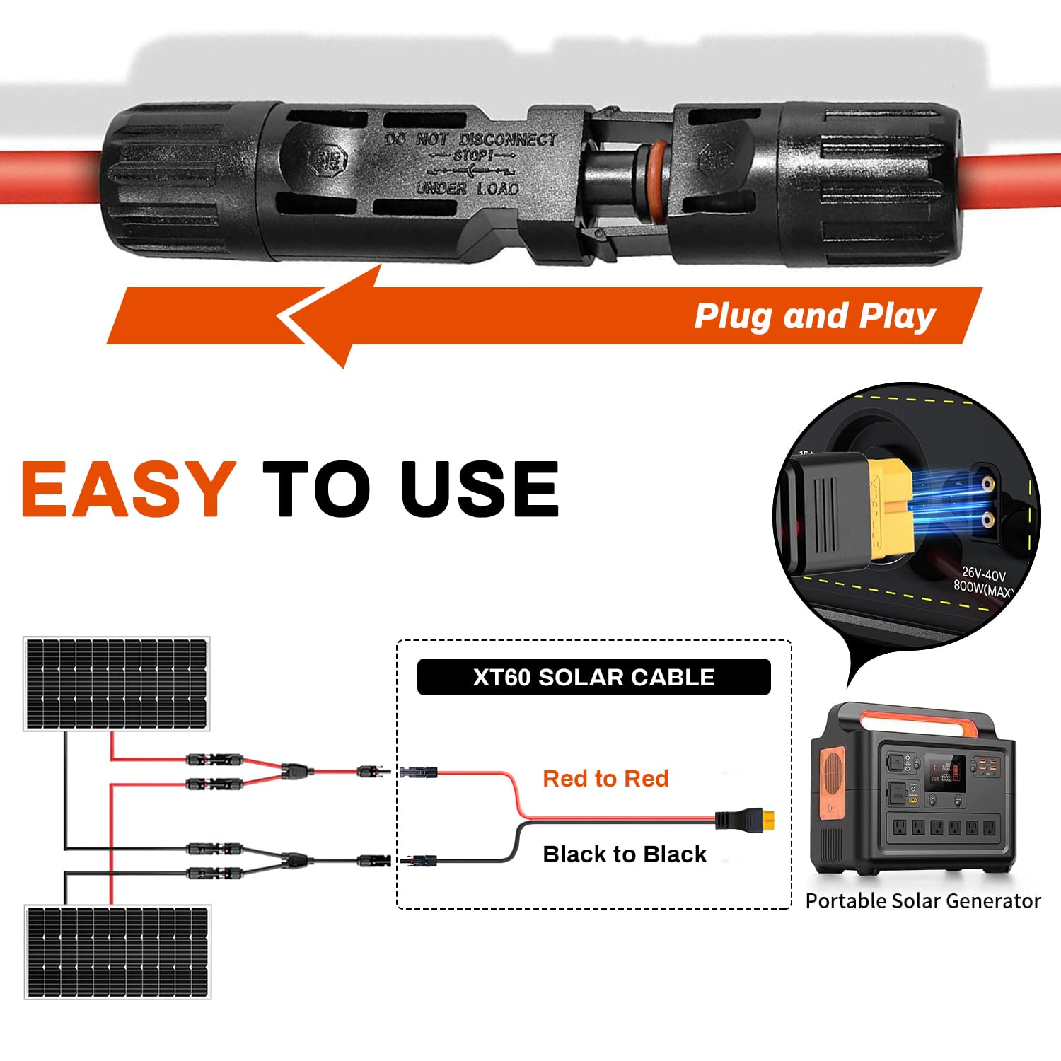 XT60 Charge Extension Cable 100Ft 12AWG or 2/6/10/20/25/35/50/100Ft 4mm²/12AWG Solar Connector to XT60 Cable for Portable Power Station, LiFePO4 Battery, RV and Solar Generator