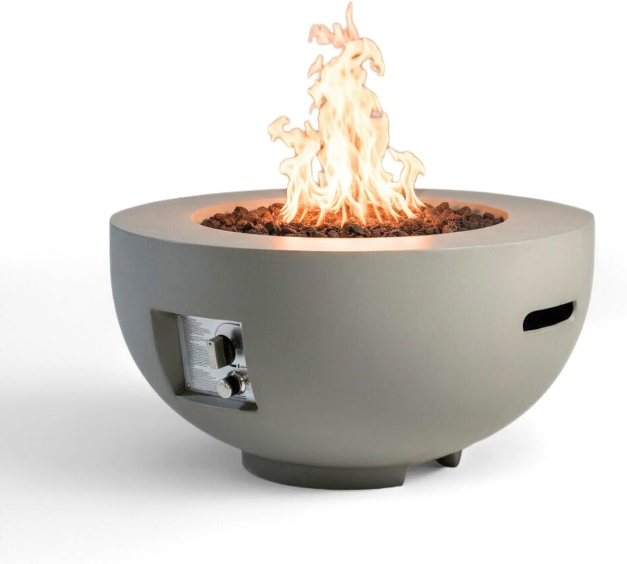 28 inch Round Propane Fire Pit Table, 40,000 BTU Outdoor Concrete Gas Fire Pit with Lava Rocks Cover, Portable Bowl Fire Pit for Patio, Garden, Deck, Light Grey
