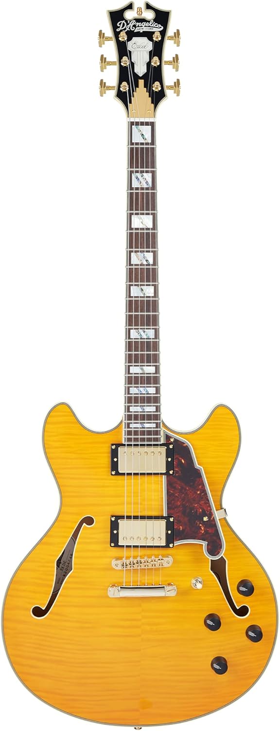 D'Angelico 6 String Semi-Hollow-Body Electrical Guitar, Right, Vintage Natural (DAEDCVNATGS)