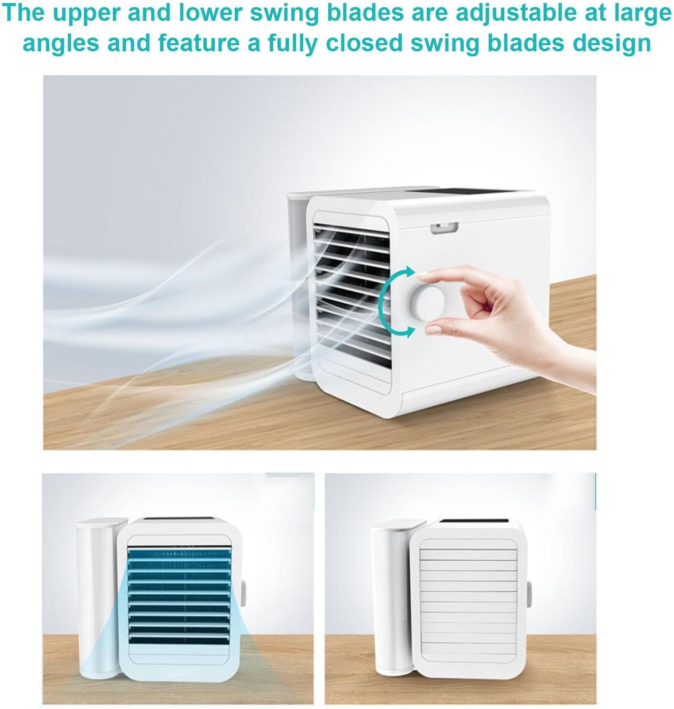 Portable Air Conditioner Fan with 7 Color LED Lights, 1000ml Water Tank, USB Type-C, 99- Control, Mini Evaporative Cooler for Room, Office, Home