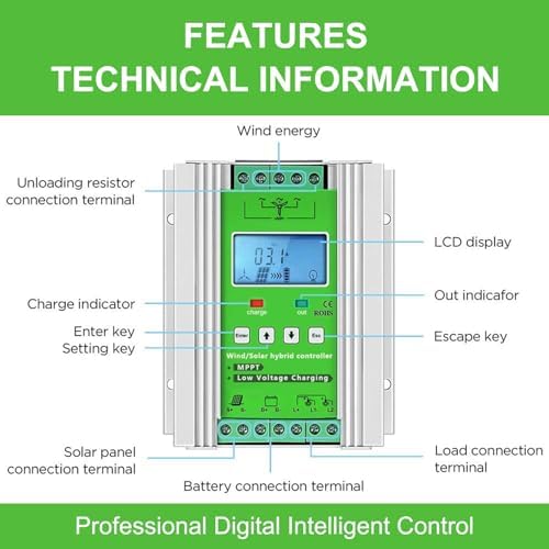 12000W Wind Solar Hybrid MPPT Charge Controller 12V/24V/48V - Auto Regulator for Wind Turbine Generator & Solar Panel with Dump Load Management