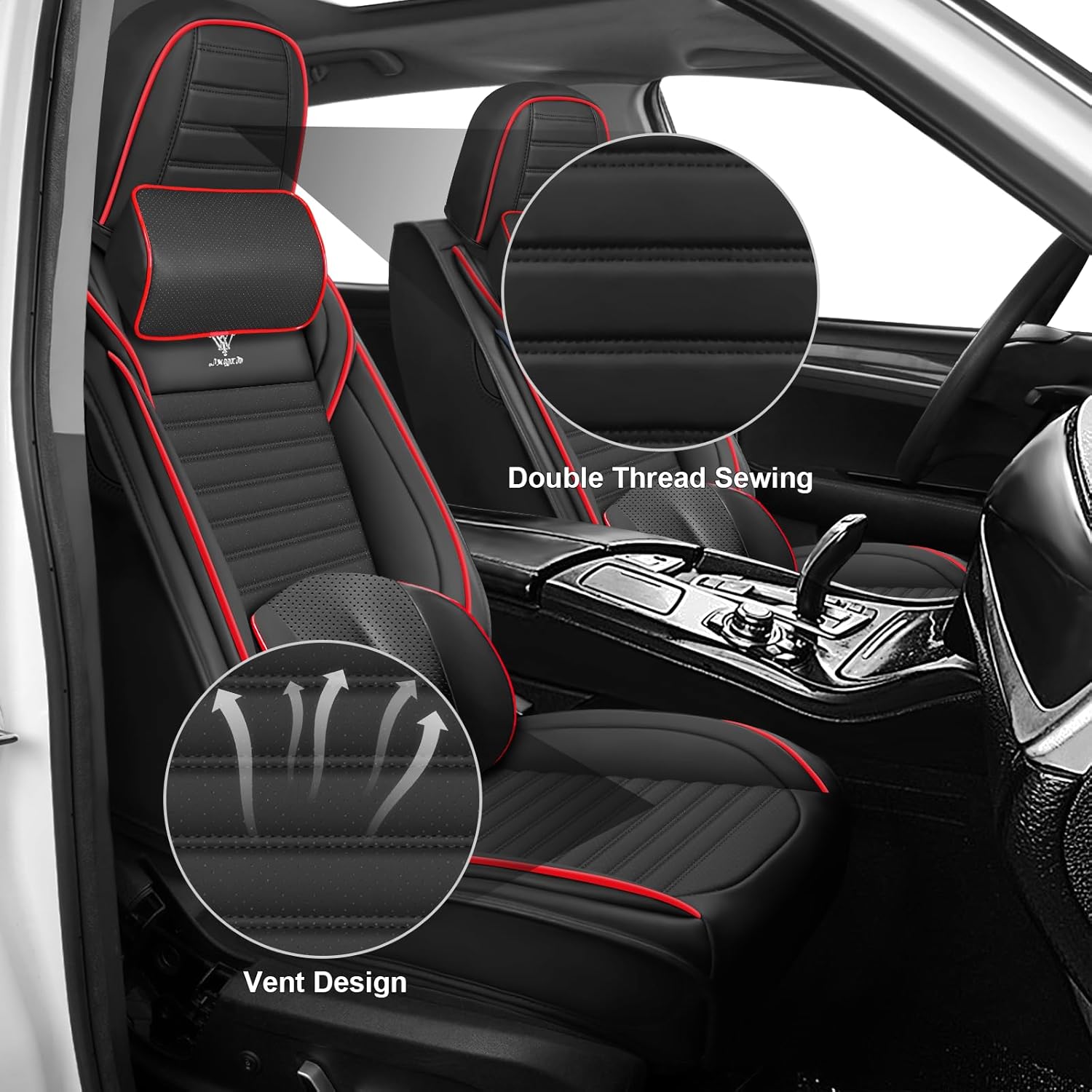 Seat Covers Full Set Fit for Nissan Titan 2004-2025, Breathable and Comfortable Leather Car Seat Cover, Deluxe Waterproof Cushion Cover Auto Interior Accessories (Black Red)