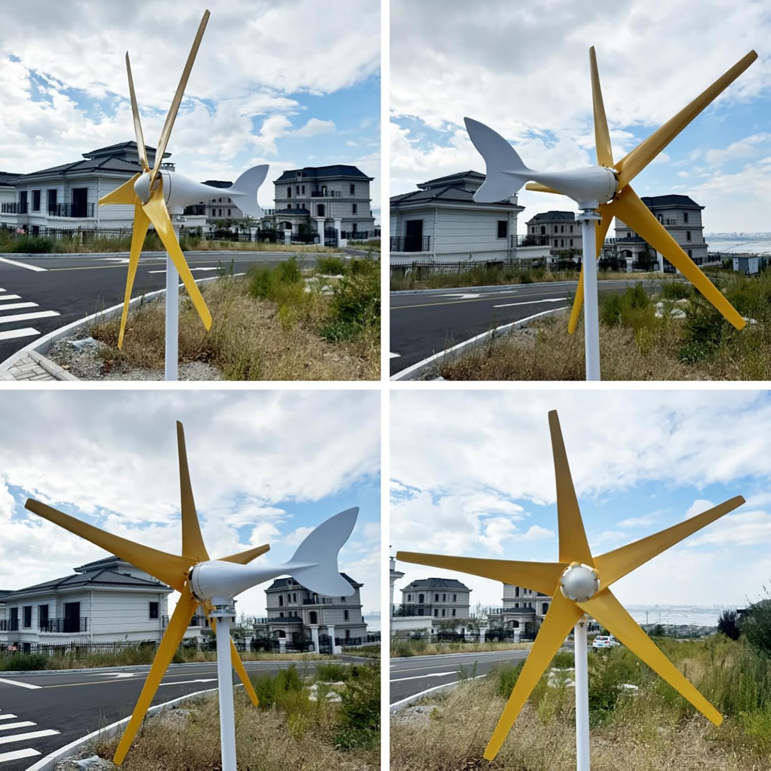 12V 24V 48V Wind Turbines Generator 800W 1000W 1200W Wind Turbine Kit with MPPT Controller and 5 Yellow Blades, Pure Copper Core Wind Generator for Boat, Outdoor, Street, Garden,1200w,48V