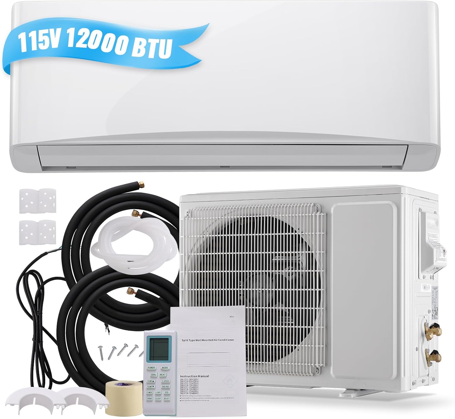 12000 BTU Mini Split Air Conditioner/Heater with Heat Pump 17 SEER2 115V Split AC Unit, Max Coverage Area Up to 750 Sq. Ft, Remote Control, Multiple Modes White