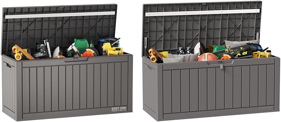 EAST OAK 60 & 90 Gallon Outdoor Storage Boxes Deck Boxes Waterproof Resin Bins for Patio Cushions Gardening Tools Toys