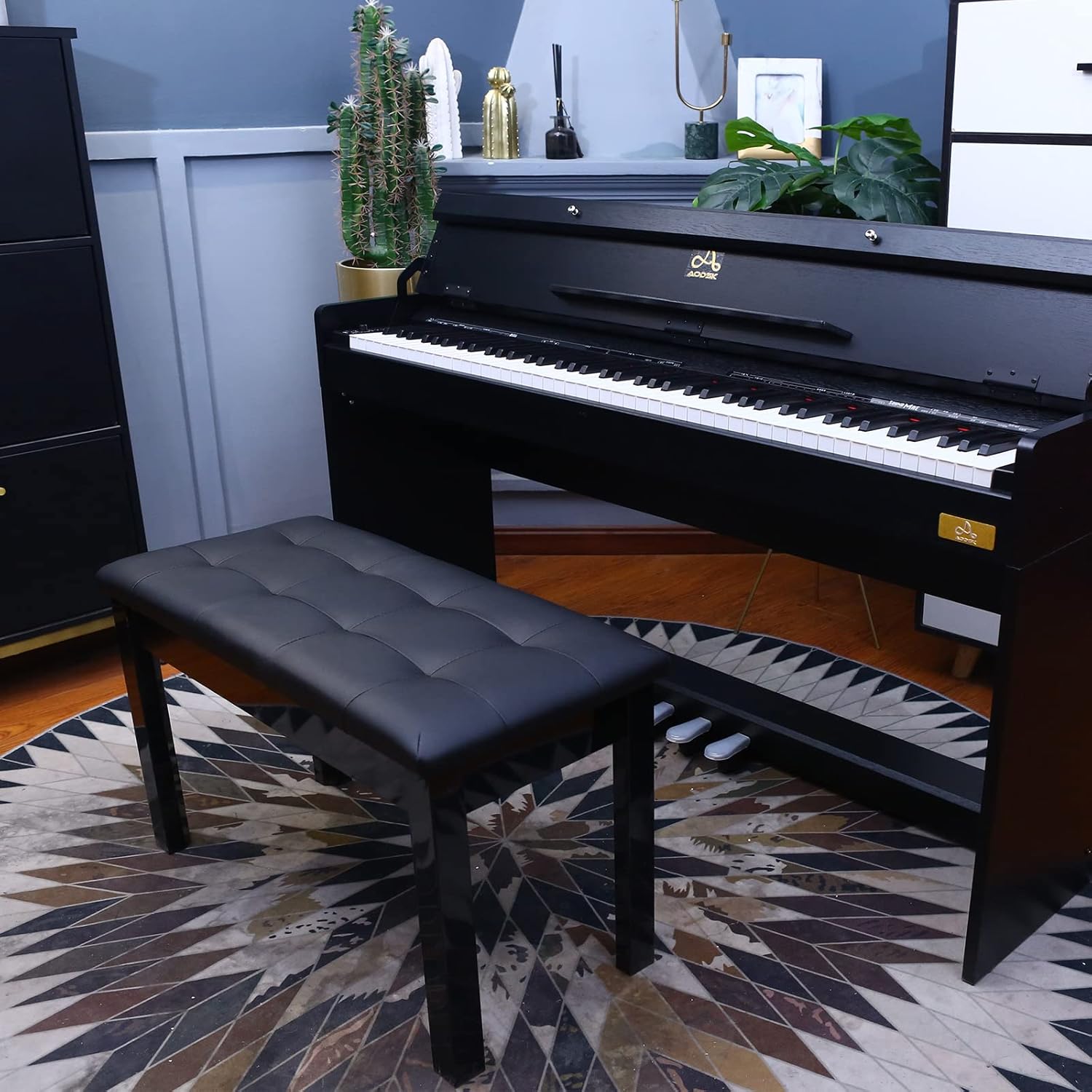 AODSK 88 Key keyboard piano, Portable Digital Piano with Wooden stand Set+Wooden Duet Piano Bench with Padded Cushion and Storage Compartment