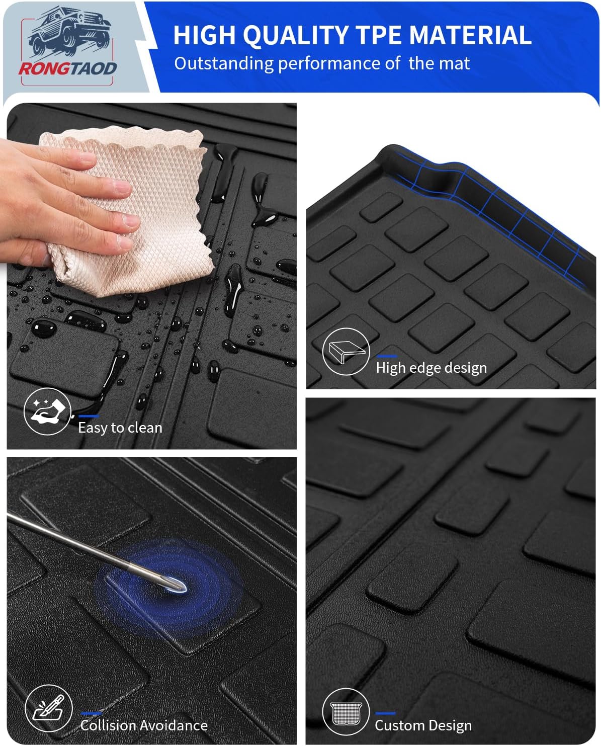 Rongtaod Floor Mats Compatible with 2017-2025 2026 Jeep Compass TPE Floor Liners All Weather Trunk Mat Cargo Back Seat Cover Protector 2024 Compass Accessories (Trunk Mat+Backrest Mats+Floor Mats)