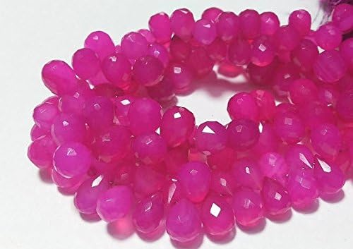 13 inch natural beads strand of 5x7-7x9mm faceted drop pink chalcedony gemstone briolletes beads for DIY jewelry - necklace, bracelet, earring, ring.