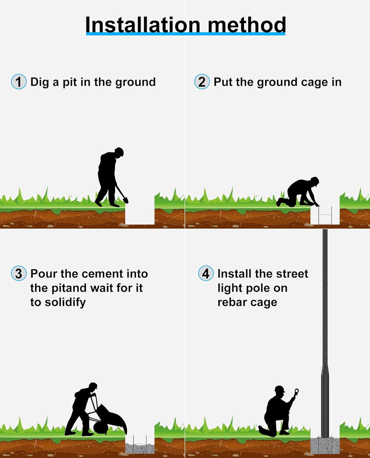 JAYNLT 19Ft Tall Street Light Pole -Heavy -Duty Metal Street Lamp Post for Solar Street Lights with Mounting Rebar Cage Base Accessory for Parking, Yard,Farm(Light not Included