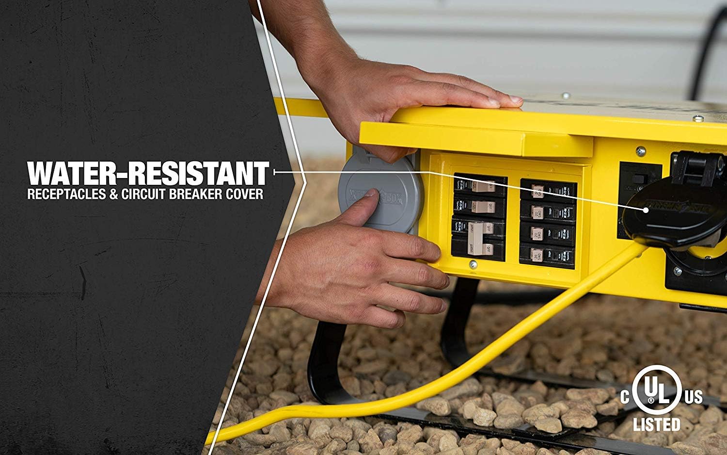 Southwire Temporary Power X-Treme Box - 50A 125/250V Portable Power Distribution with 6 5-20 U-Ground/Straight Blade Receptacles - Rugged Steel Construction