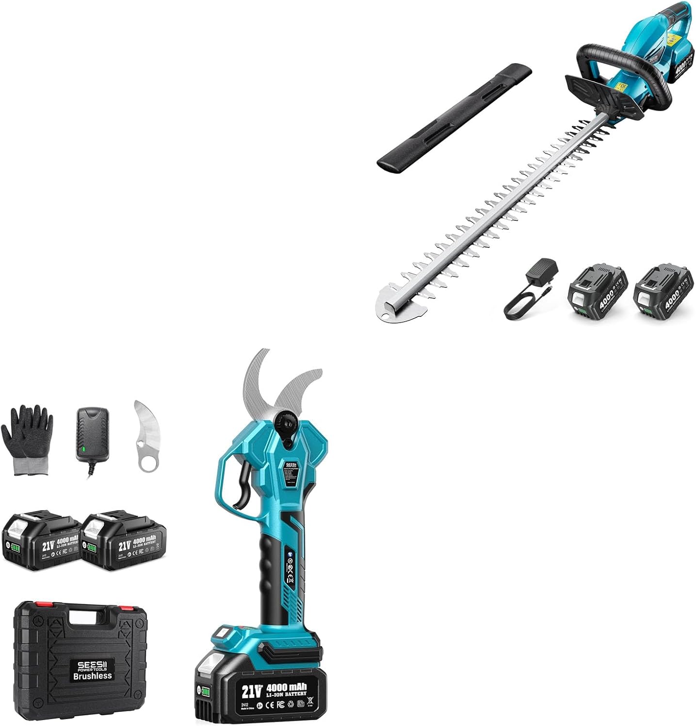 SEESII Cordless Hedge Trimmer for Garden: Electric Handheld Bush Trimmer+Seesii Electric Pruning Shears for Gardening