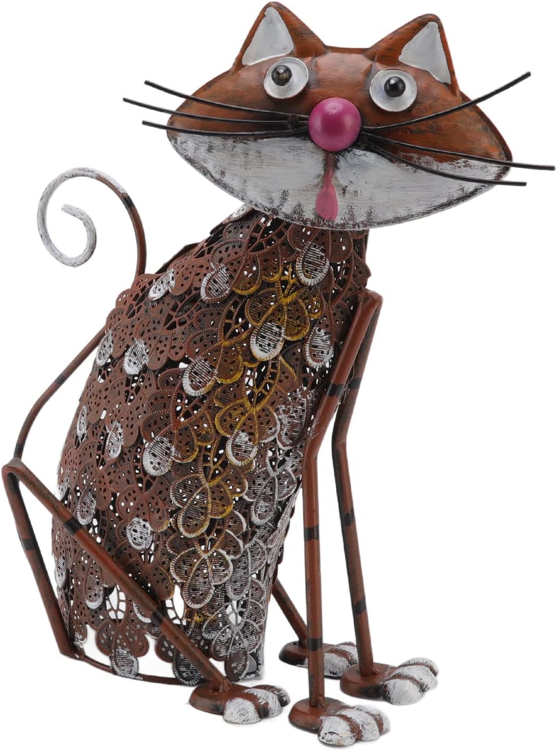 Solar Lamp Cat Figurine Patio Ornament Light Iron Decoration for Garden Backyard