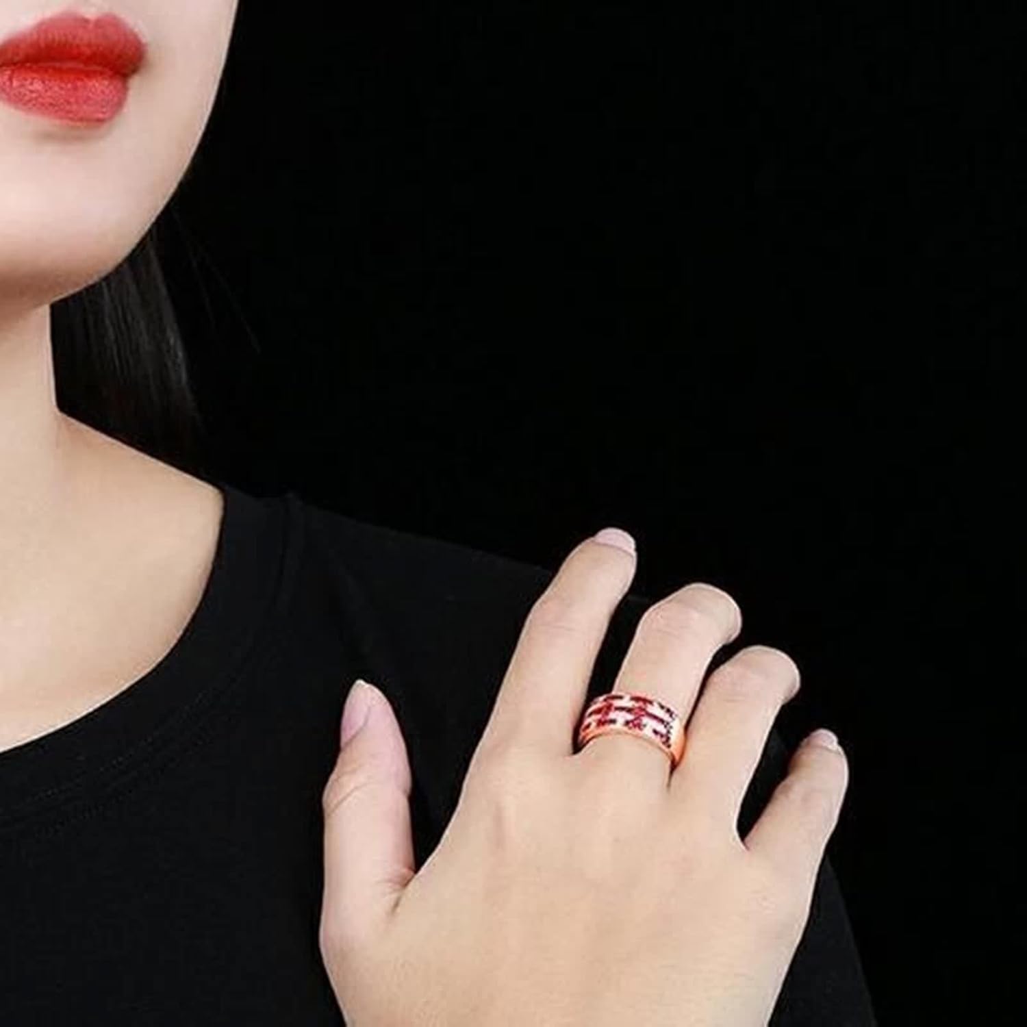 18K Rose Gold Rings, Women's Wedding Bands Lab Created Ruby Drill Row Rose Gold Ring with Moissanite for Bride