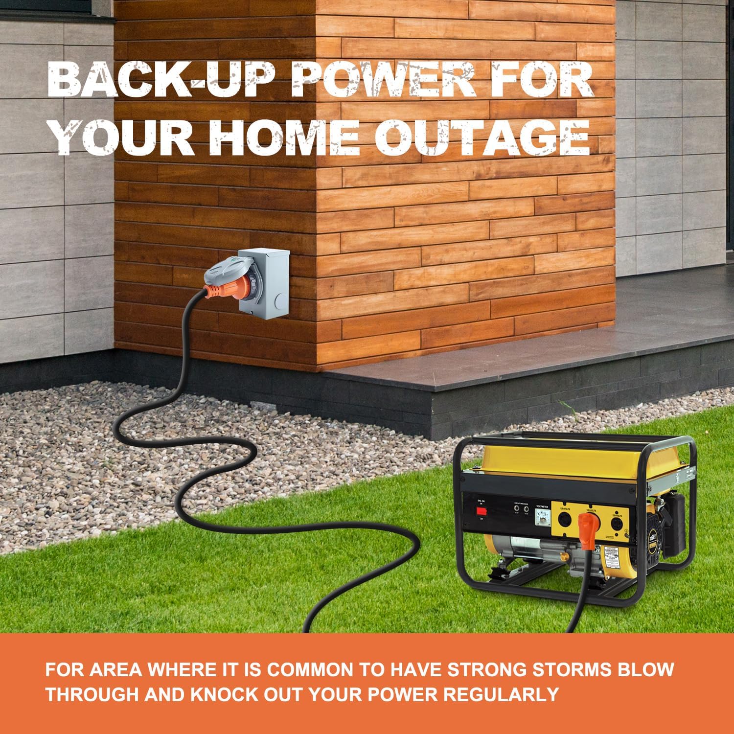 Finderomend 30 Amp Generator Inlet Box Pre-drilled and 50ft 30 Amp RV Extension Cord Combo Kit, NEMA TT-30P to L5-30R RV Power Cord with NEMA L5-30P Inlet,UL/ETL Listed (50ft)