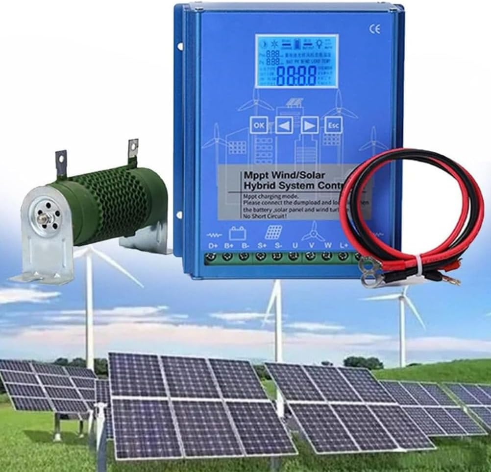 Blue,12V, 3000W 12V 24V 48V 220V Off Grid MPPT Wind Solar Hybrid Charge Controller,1500W Wind Turbine & 1500W Solar Panels Charge Controller with Dump Load