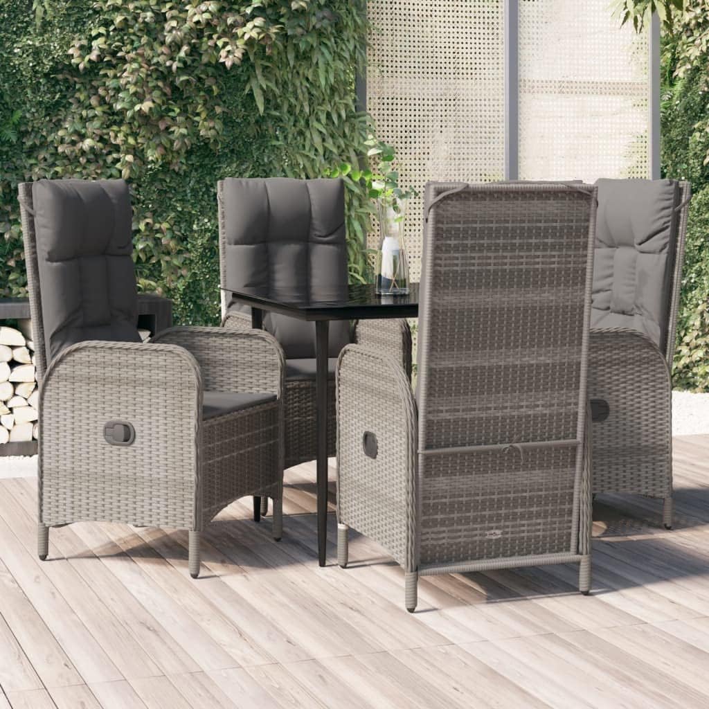 Furniture Sets 5 Piece Patio Dining Set with Cushions Black and Gray Poly Rattan,Stylish Patio Dining Set with Reclining Chairs and Tempered Glass Table for Relaxing Outdoors Garden Conversation Sets