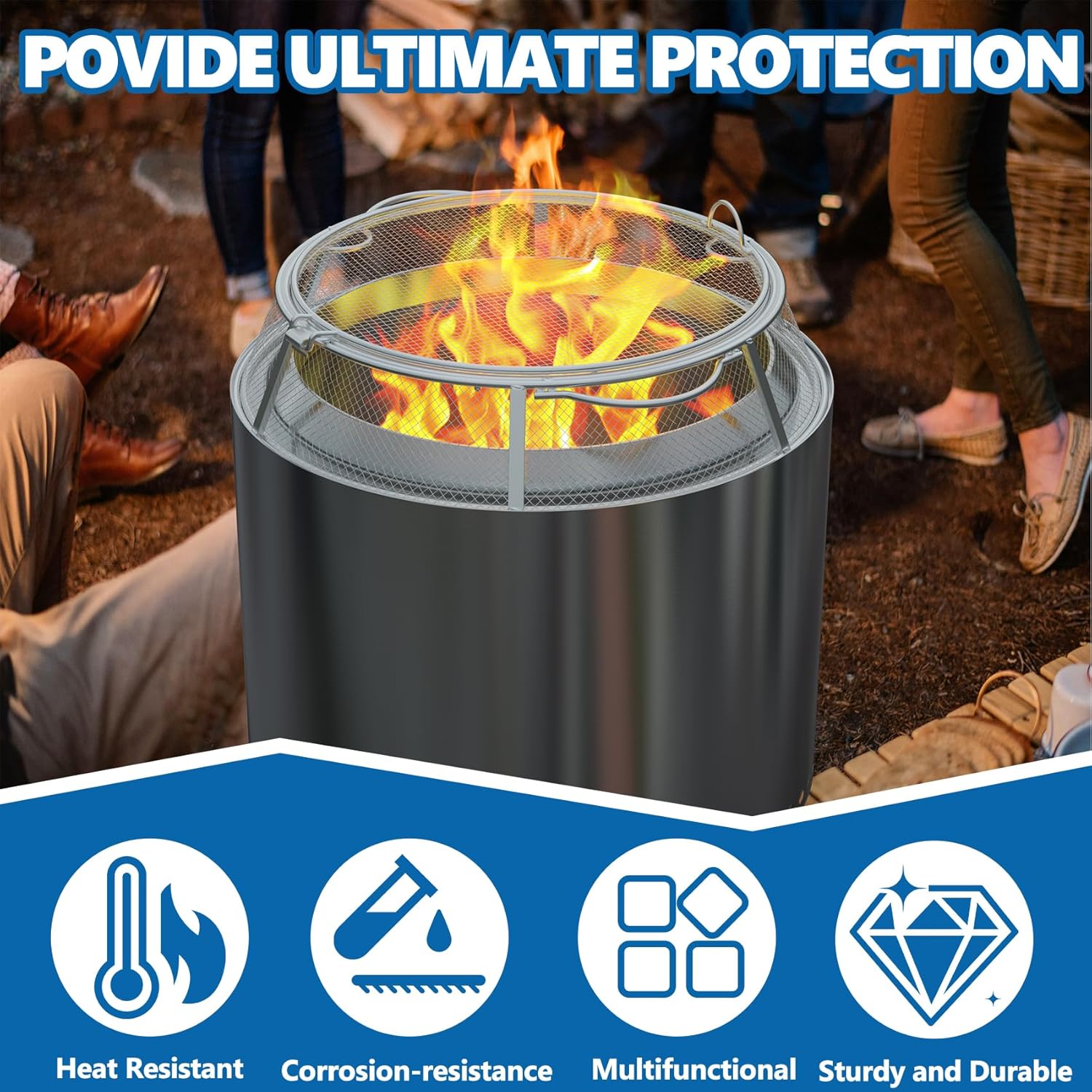 SafBbcue Fire Pit Spark Screen for Solo Stove Yukon Shield Accessories, Stainless Steel Fire Pit Protector Mesh Screen for Solo Stove Yukon Screen Cover, Round Spark Screen with Removal Tools