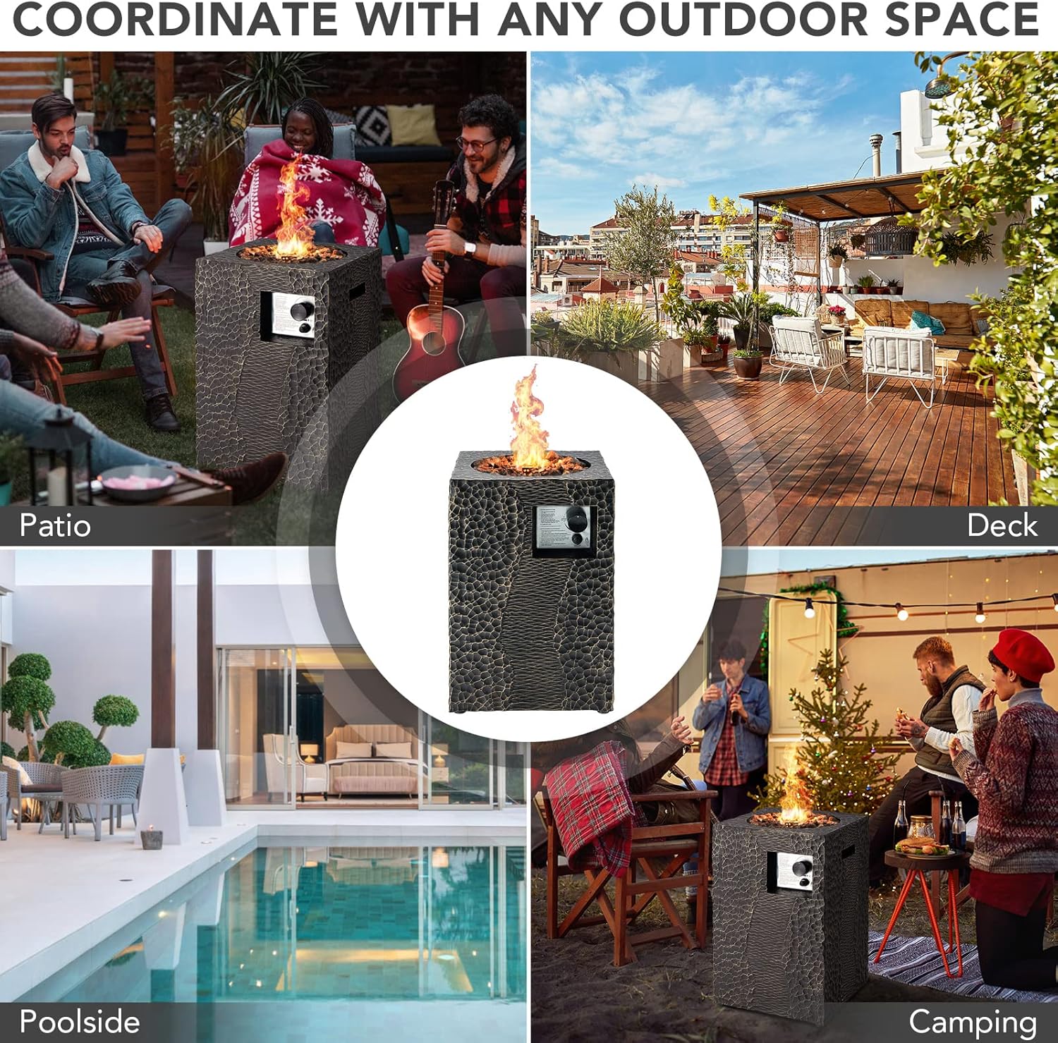 COSTWAY 16-Inch Outdoor Propane Fire Pit, 30,000 BTU Patiojoy Electronic Ignition Square Gas Fire Pit with Protective Cover, Lava Rocks, Touch-up Pen for Backyard, Black