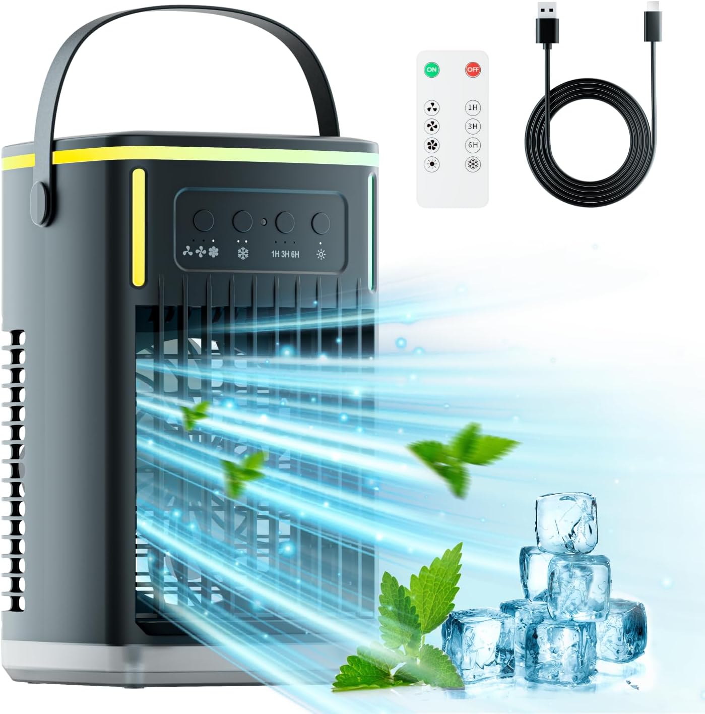 Portable Air Conditioners,Air Cooler Evaporative Personal,1500ML Cooling fan Air Conditioner with Remote,3 Wind Speed & 7 LED Light,3 Cool Mist& 2-8H Timer, Portable for Room Office Camping