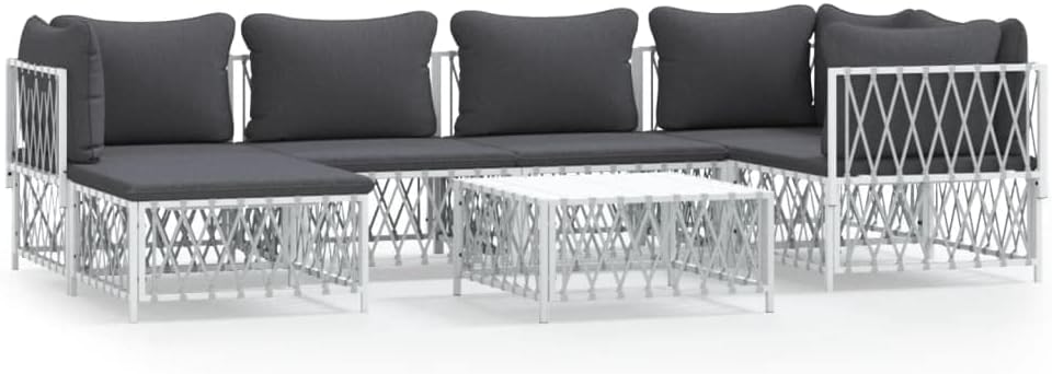 7 Piece Patio Lounge Set with Cushions White Steel,Patio Lounge Set Comfortable Outdoor Furniture with Durable Steel Frame and Modular Design Outdoor Furniture Sets, Patio Furniture