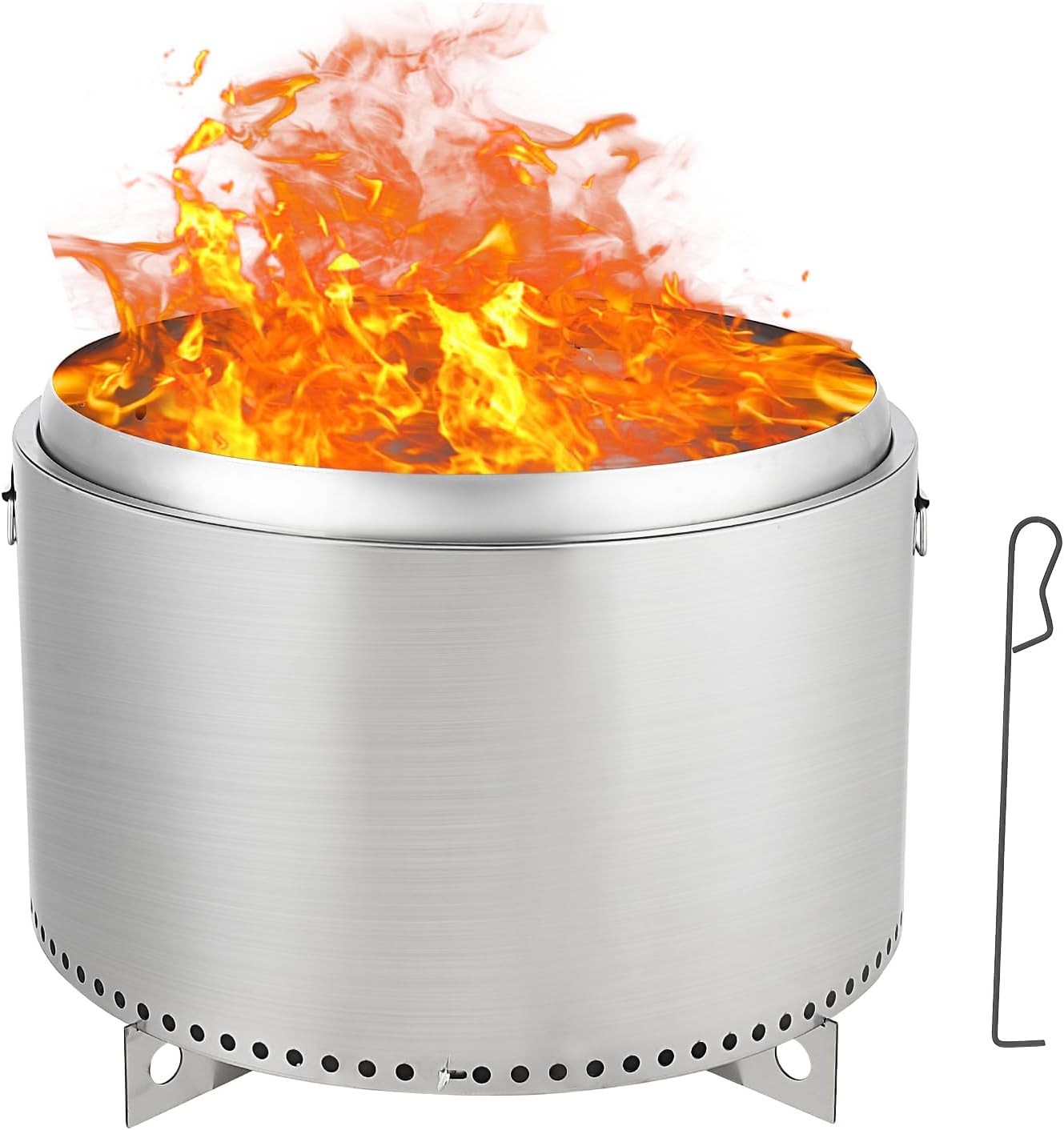 27-Inch Smokeless Fire Pit, Portable Stainless Steel Stove, Fire Pits with Cross Rounded Bracket for Camping Outdoor Wood Burning