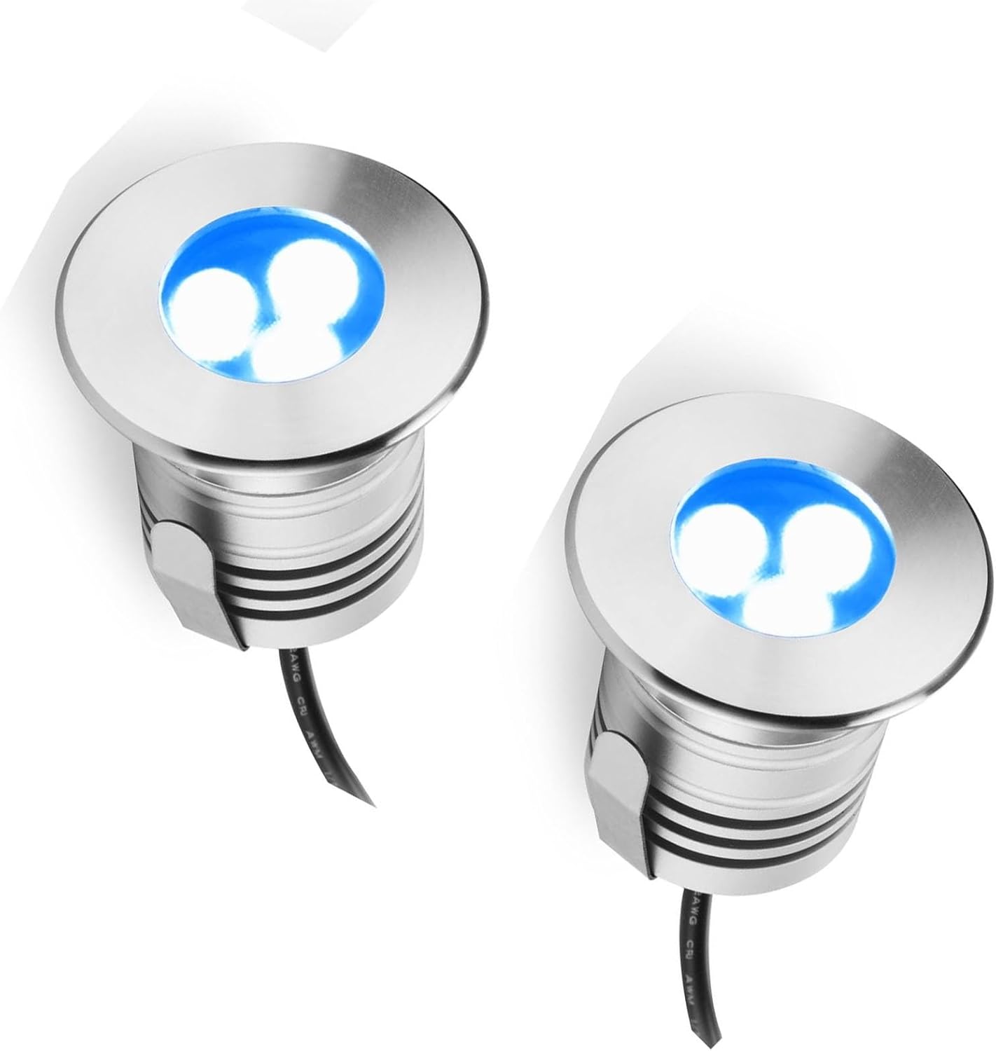 2 Pack Outdoor Recessed Spotlight - LED Buried Lights, 3W IP68 Waterproof Stainless Steel Pool Fountain Light, Underwater LED Spotlight, for Inground Pools, Ponds, Fountains(Blue)