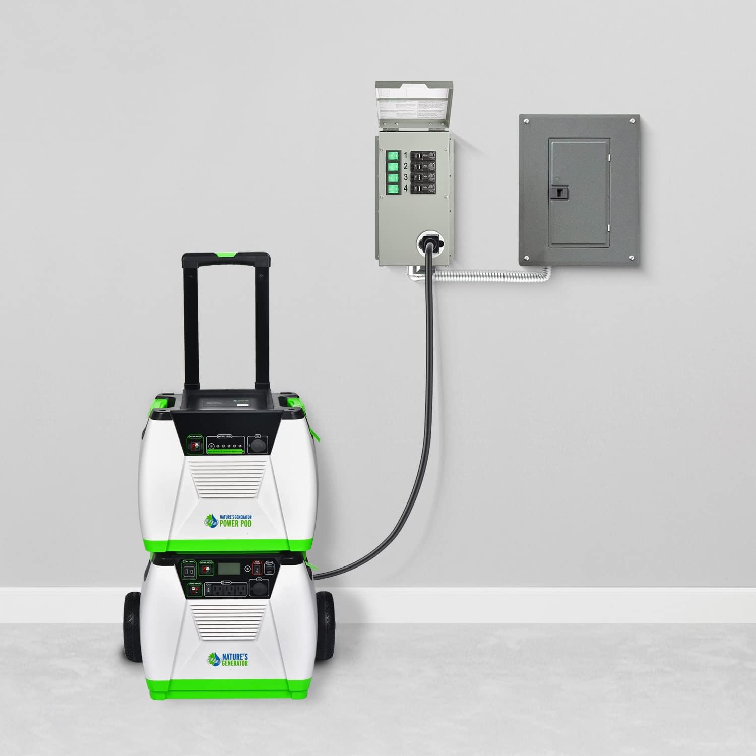 Nature's Generator Gold PE System 1800W Solar & Wind Powered Pure Sine Wave Generator + 100W Solar Panel + Power Transfer Kit, w/Infinite Expandability, Gasless to Connect Inhouse Breaker Panel