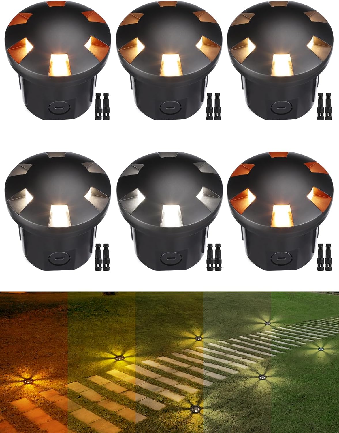 LEONLITE 5CCT Well Lights Landscape LED In Ground, 5W Low Voltage Well Lighting, 1800K/2700K/3000K/4000K/5000K Selectable, 12-24V AC/DC, CRI90, ETL Listed, IP67 Waterproof, Aluminum, Pack of 6