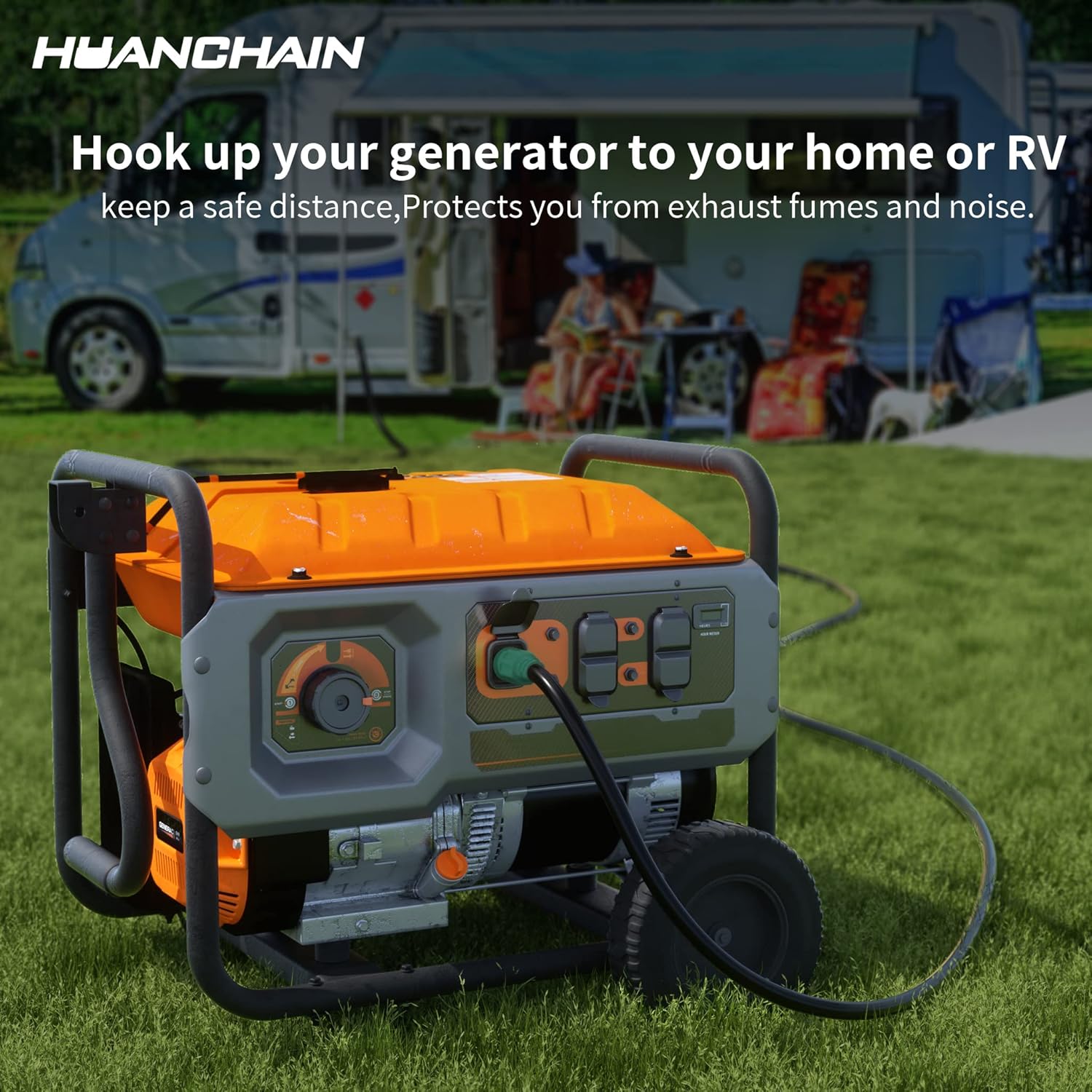 huanchain 3 Prong 30 Amp Generator Cord 100 Feet Heavy Duty,NEMA L5-30P/L5-30R 10 Gauge 125V SJTW Green Lock Generator Extension Cord Waterproof, ETL Listed