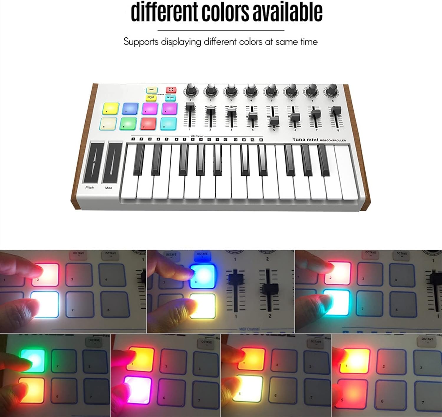 Keyboard Piano 25-Key USB MIDI Keyboard Controller 8 RGB Backlit Trigger Pads with 6.35mm Pedal Jack Portable