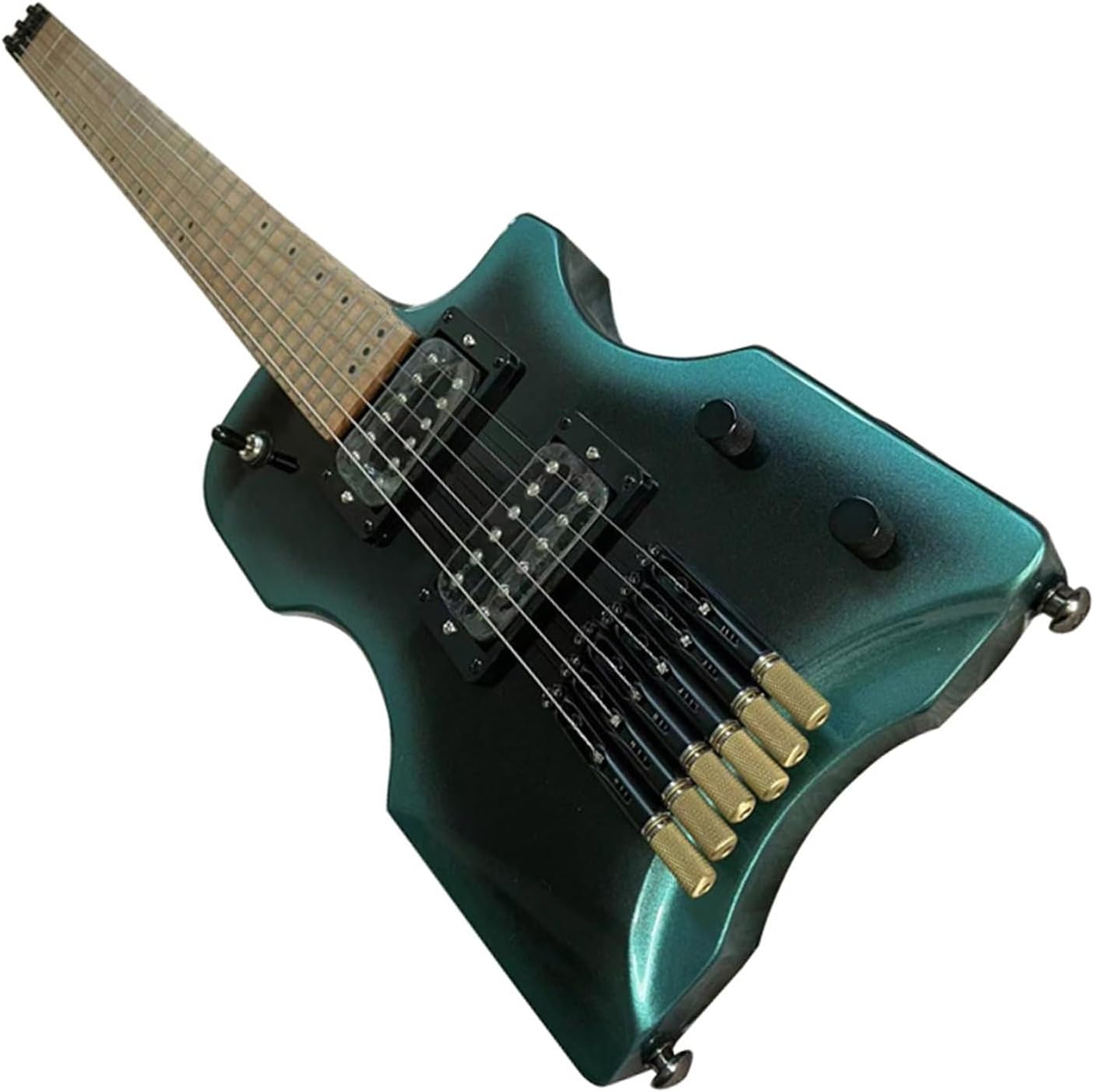 VENEKA Headless Electric Guitar High Gloss Travel Headless Electric Guitar 30 Inch Solid Basswood Body 6 String Mini Portable Guitar (Color : 02)