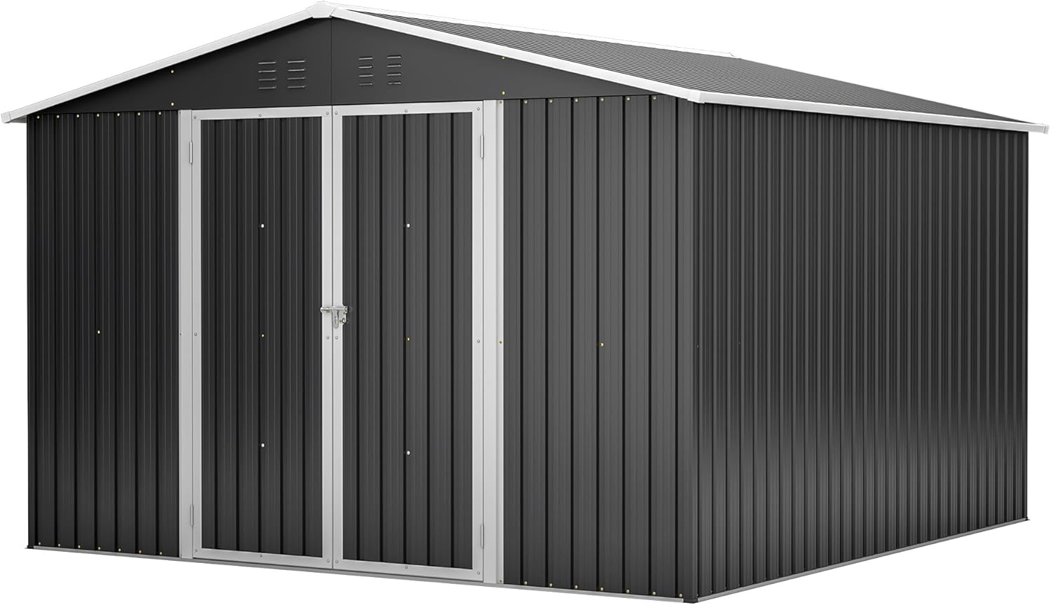 10x10 FT Large Outdoor Metal Storage Shed – Heavy-Duty Galvanized Steel Garden Shed with Lockable Double Doors, All-Weather Waterproof Design for Backyard, Lawn, Patio Tools & Equipment, Black