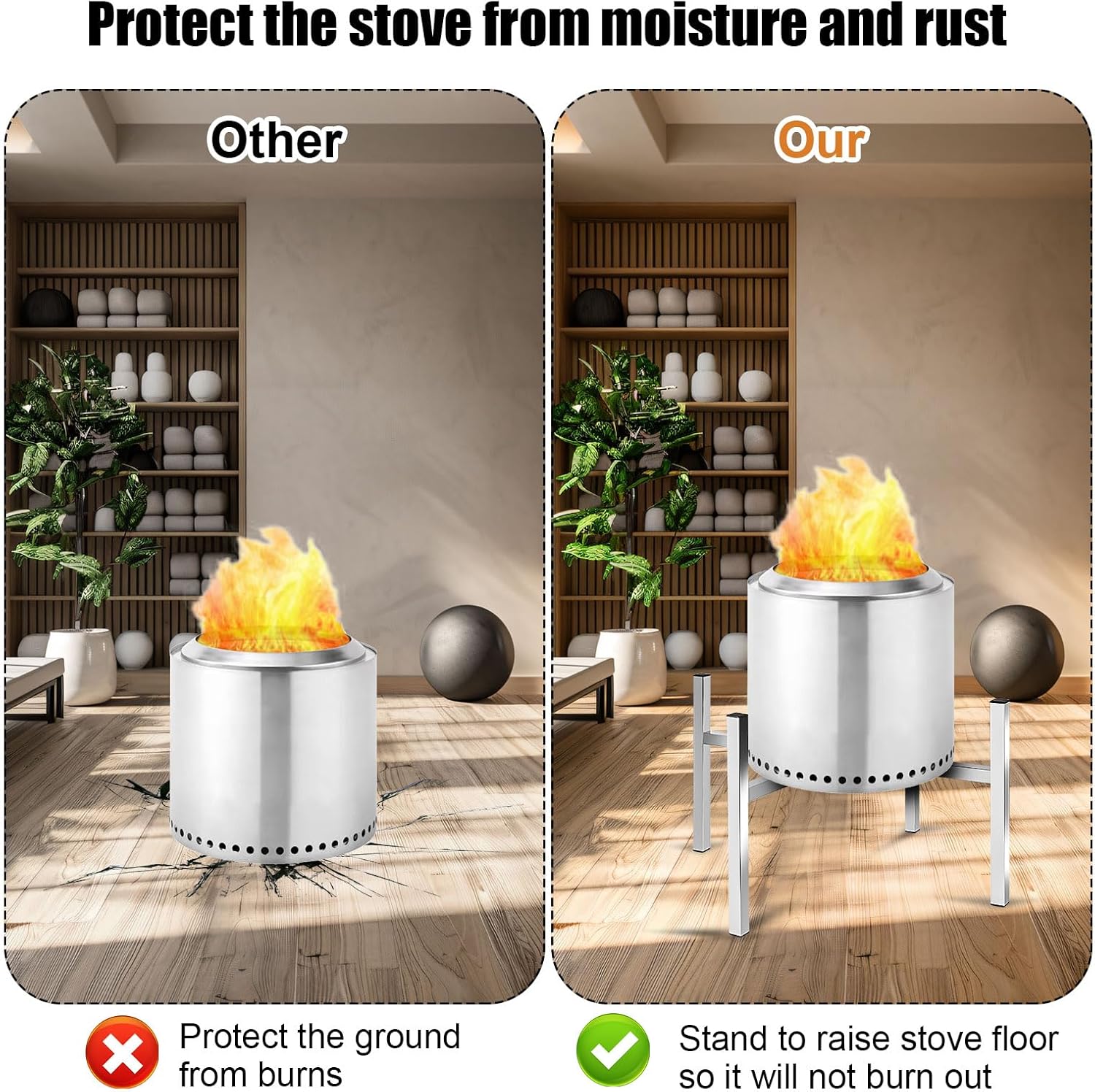 15-27 Inch Fire Pit Stand, Fire Pit Cooktop Frame Stainless Steel Camping Chiminea Rack for Outdoor Fireplace Holder Accessories Compatible with Bonfire Ranger