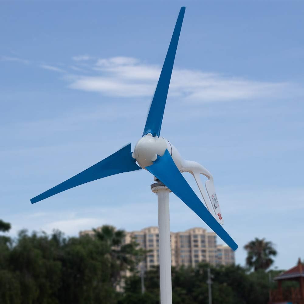 Light and Powerful Small Three Colors 3 Blade 400W Wind Turbine Generator Kit AC 12V/24V with Windmill Generator Controller for Home Use (12V-Blue)