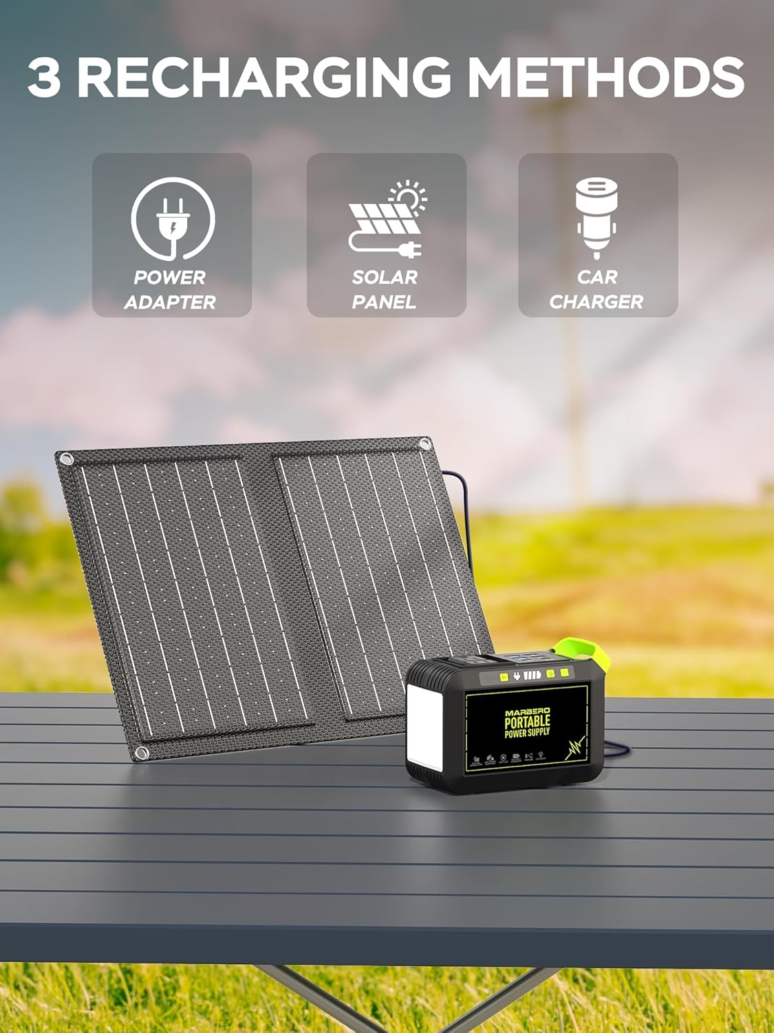 MARBERO 88.8Wh Solar Generator with 21W Solar Panel Included Portable Power Station 80W 110V 120W Max for Camping Outdoor Hiking Fishing Emergency
