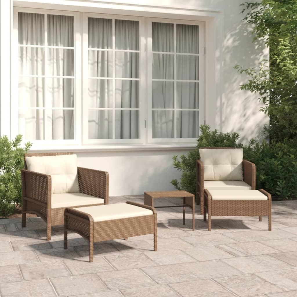 5 Piece Patio Lounge Set with Cushions Brown Poly Rattan,Outdoor Patio Coffee Table Set with Cushions and Sturdy Metal Frame for Garden and Terrace Patio Furniture Sets, Outdoor Furniture Sets