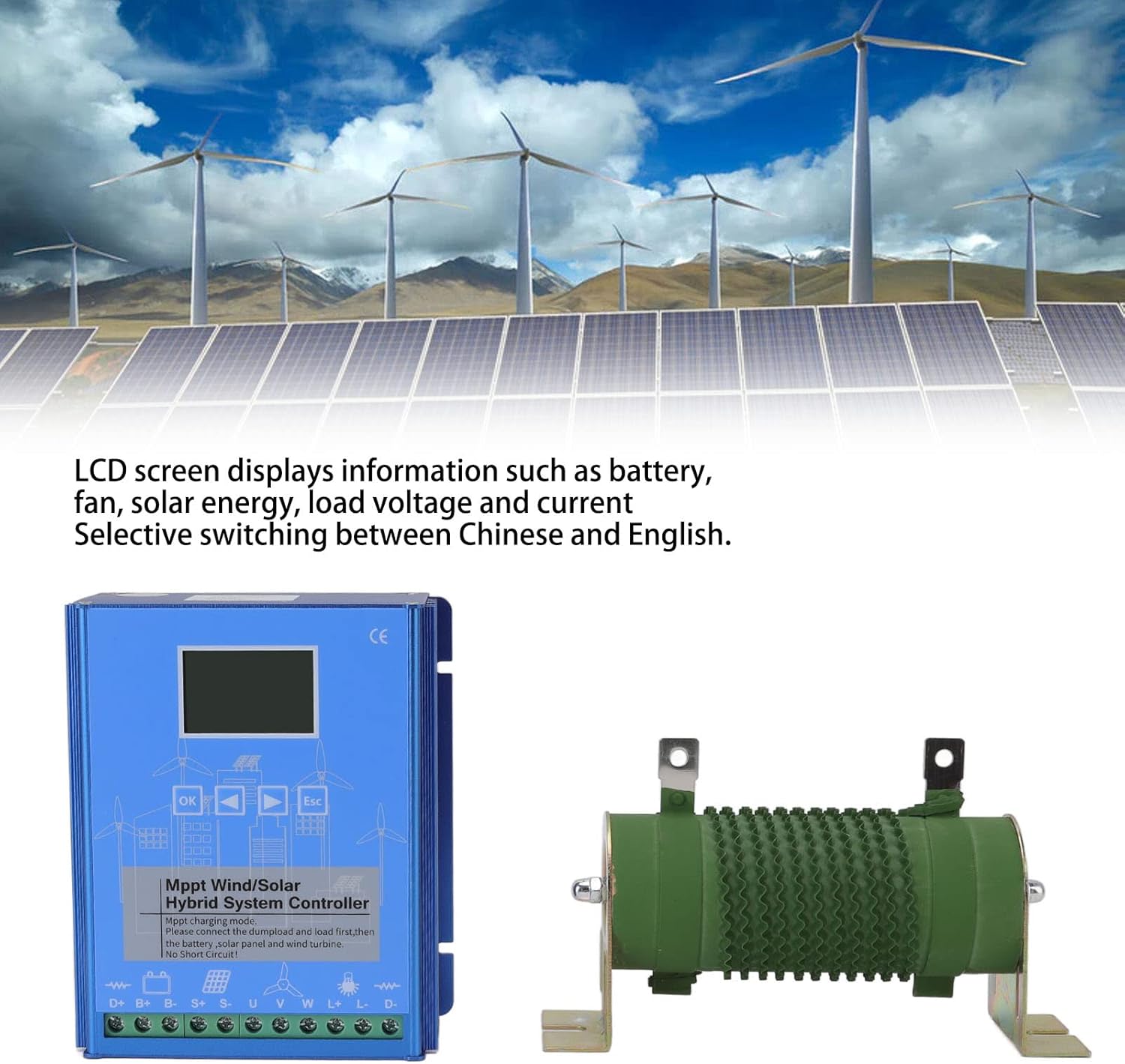 Tyenaza 24V/48V Wind Solar Hybrid Controller Boost LCD Screen MPPT Charging Mode Universal for Off Grid Generation Systems (GPI-48280)