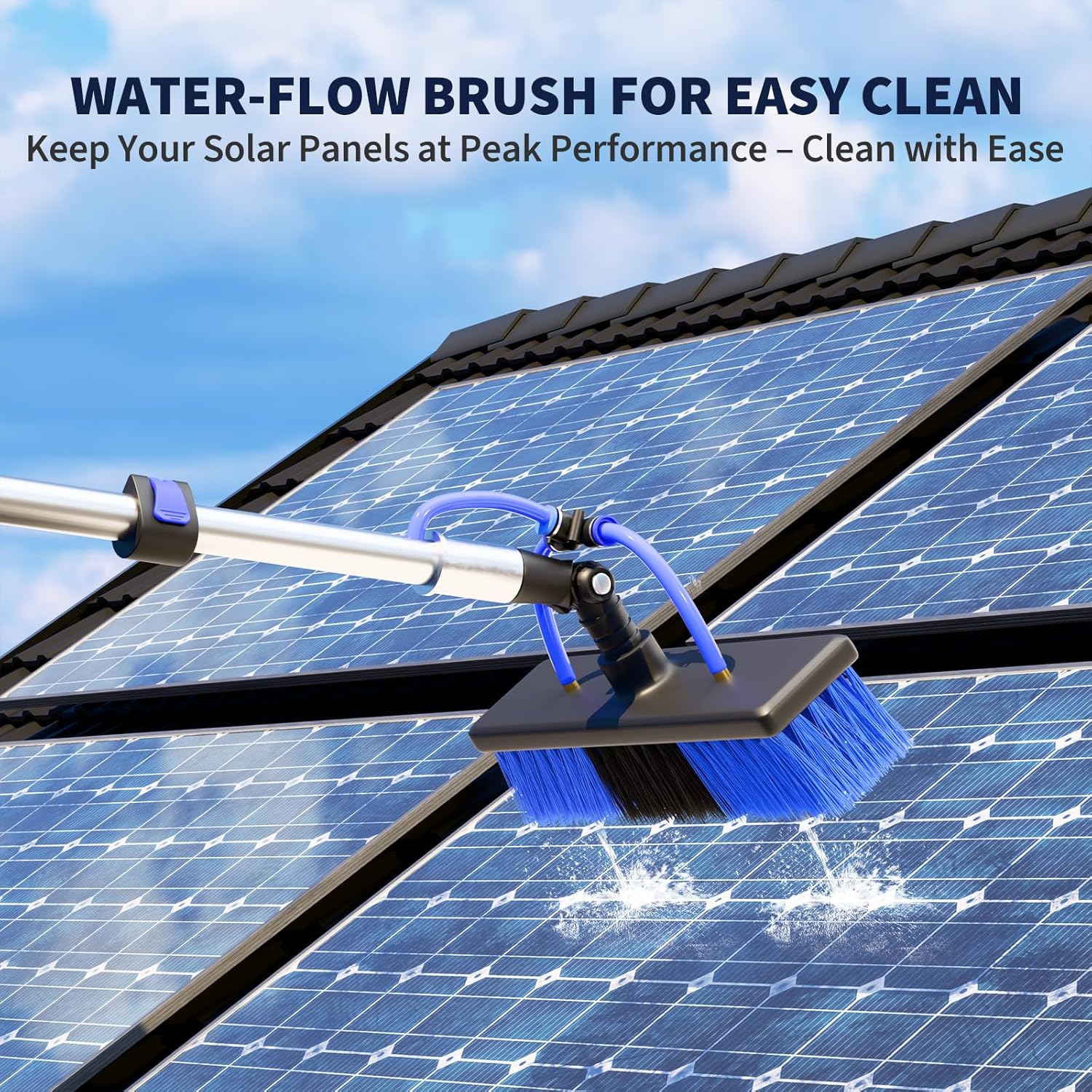 20FT Water Fed Solar Panel Cleaning Kit, Telescopic Solar Panel Cleaning Brush with Extension Pole & Soap Dispenser for Household & Outdoor