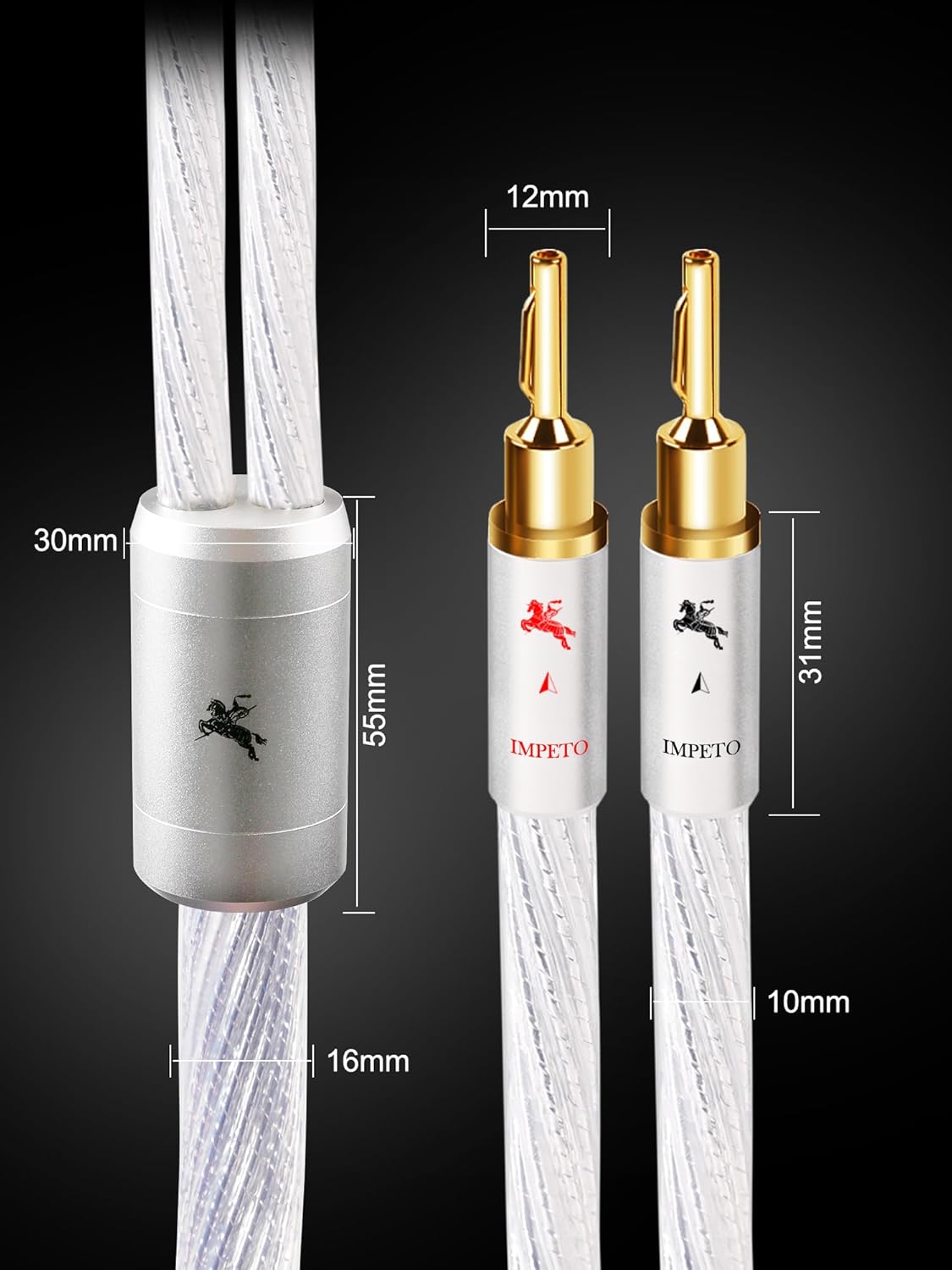 Audiophile Speaker Cable with 4mm Banana Plugs - Silver-Plated Copper Conductors & Dual Shielding for Home Theater, Amplifier, Bookshelf Speakers (6.56ft/2m)