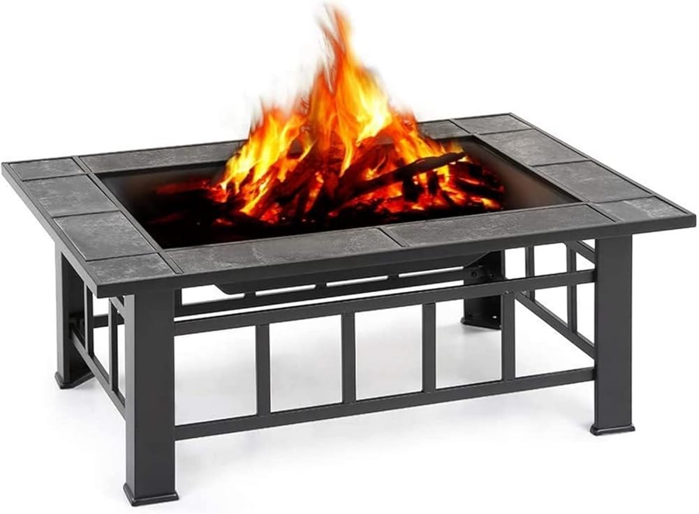 Garden Fire Pit Grill Bowl Grill Barbecue Rack Outdoor Fire Pit, Metal Fire Pit with Spark Screen Guard, Charcoal Rack, Poker, for Camping, Outdoor Heating,Outdoor Fire Pits