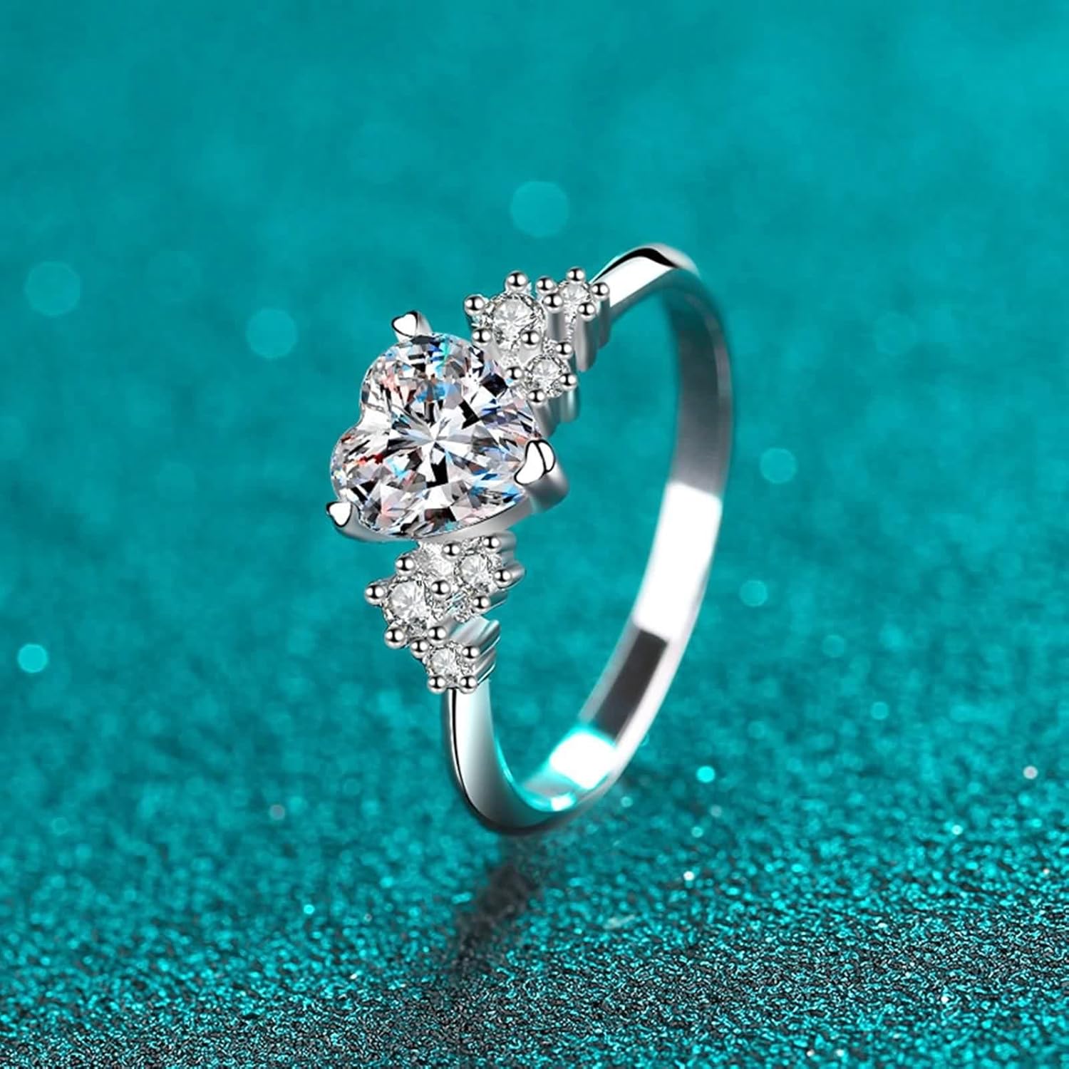 Heart Engagement Ring, Lab Diamond Ring 14K/18K White Gold White Stone Silver Fashion Jewelry for Women Size 4-10