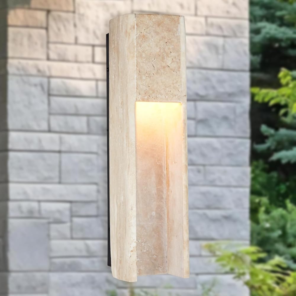 Square Travertine Stone Wall Sconce, 19