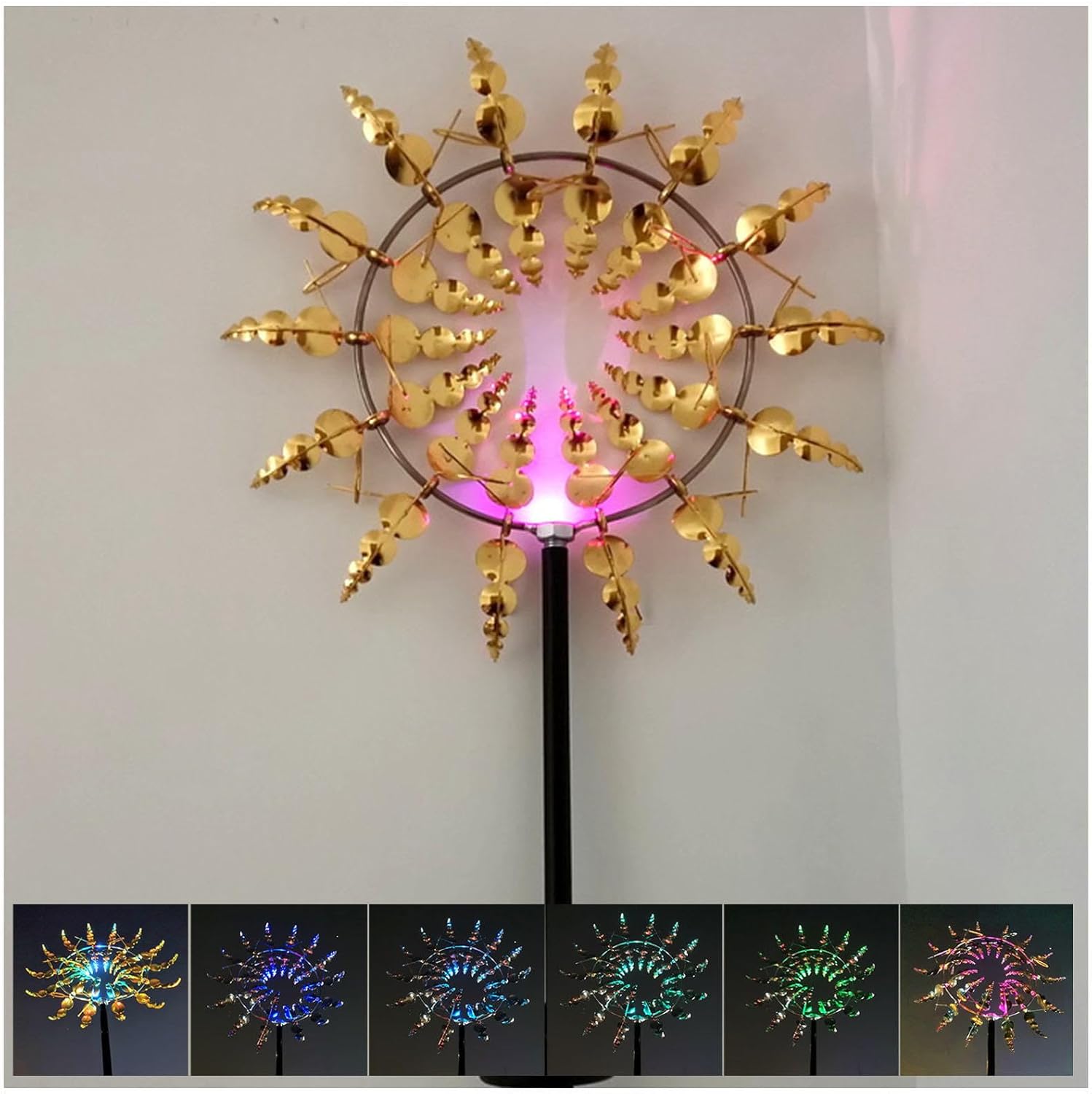 Solar Magic Windmill, Garden Spinner 3D Wind Powered, 13.4 x 71in Wind Streamer,Gold
