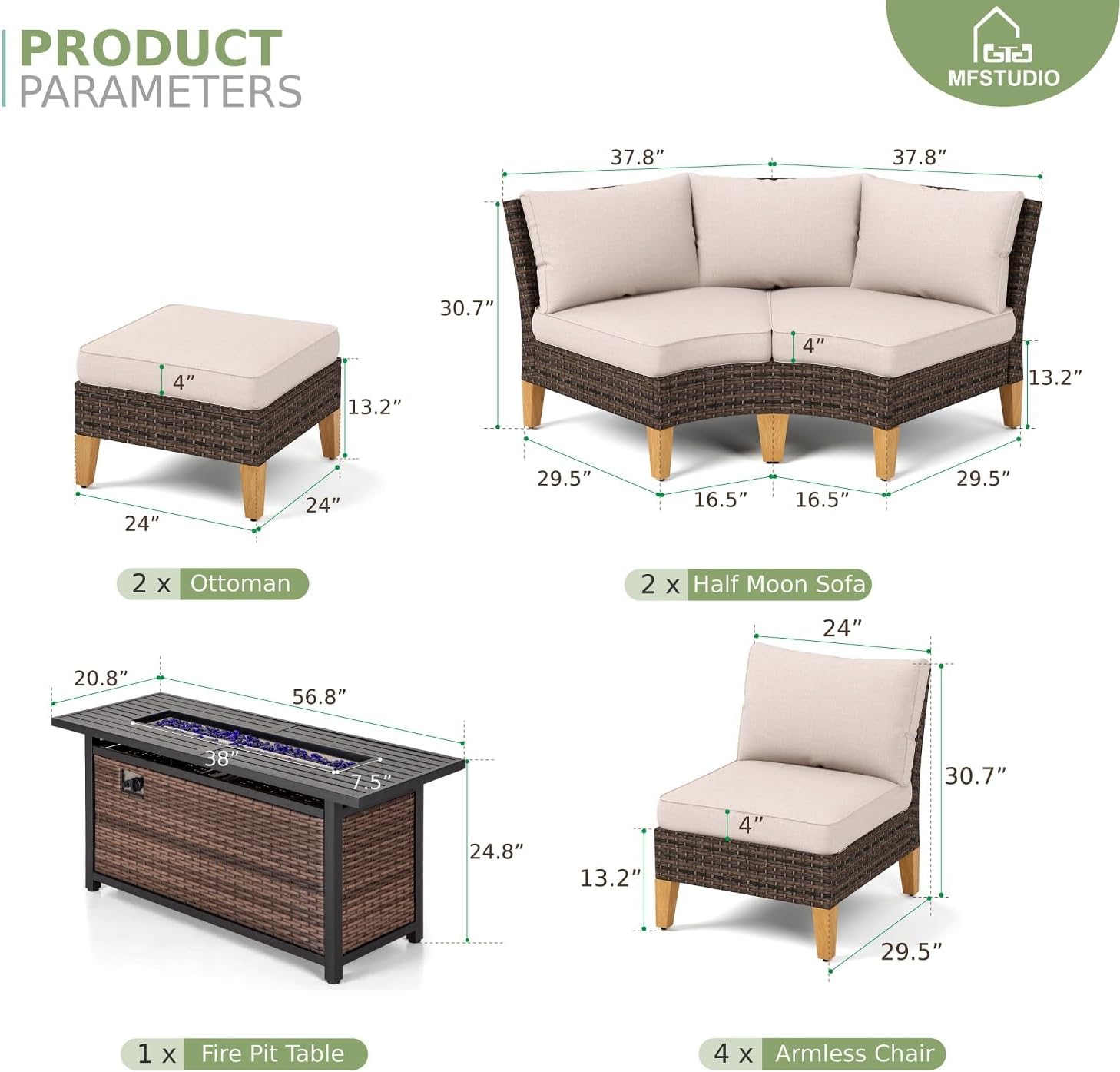 MFSTUDIO 11 Pieces Wicker Patio Furniture Set with 56